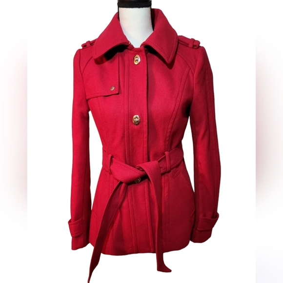Express Jackets & Coats Express Red Pea Coat Wool Blend